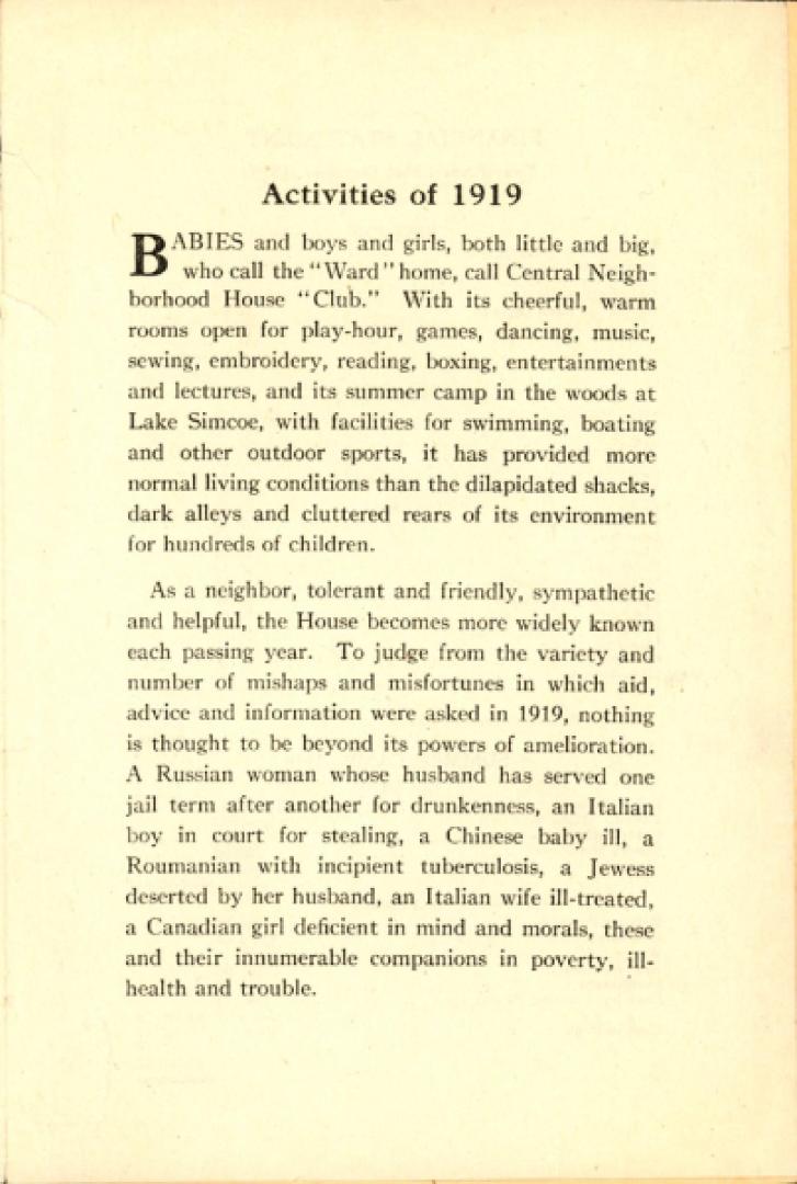 Activities of 1919