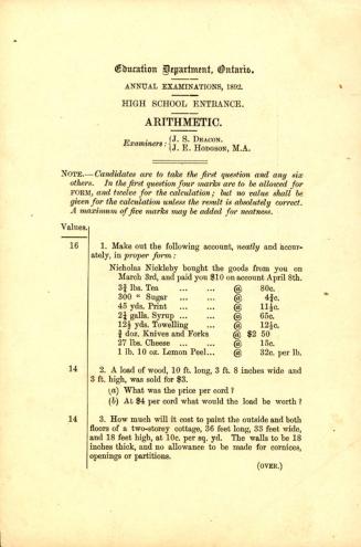 Annual examinations, 1892, high school entrance, arithmetic