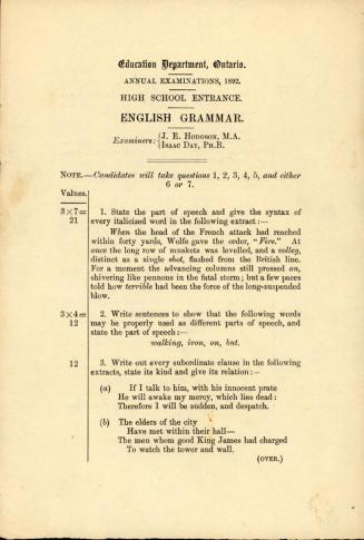 Annual examinations, 1892, high school entrance, English