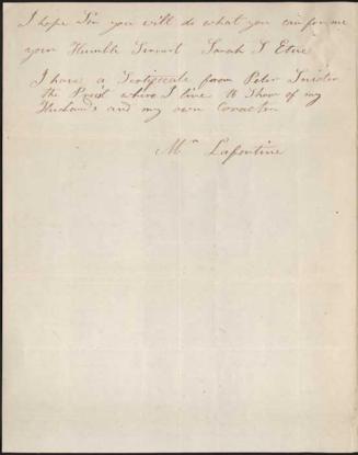 Land petition of Sarah Spencer Etue (Etu), a United Empire Loyalist