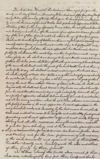 Indenture to apprentice Catharine Aitken to Wilson Stoddart