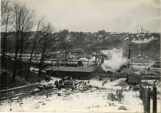 Bloor Street Viaduct under construction, looking east across valley, Feb