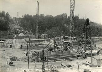 Bloor Street Viaduct under construction, looking west, Aug