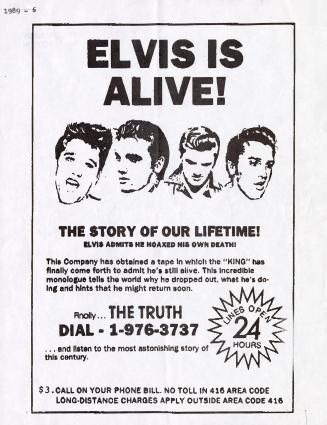 A poster with four illustrated facial expressions of Elvis Presley.