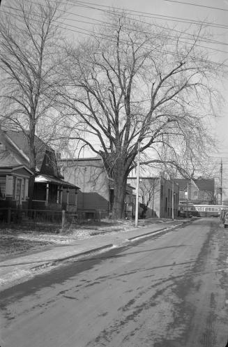 Laing St., west side, looking north to Queen Street East