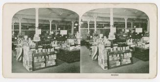 Pictures show displays of books in large store.