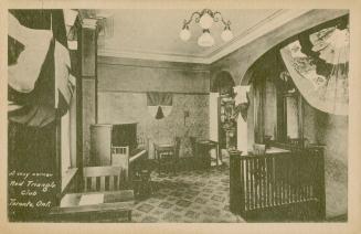 Sepia toned photograph of an area at the top of some stars bedecked with bunting.