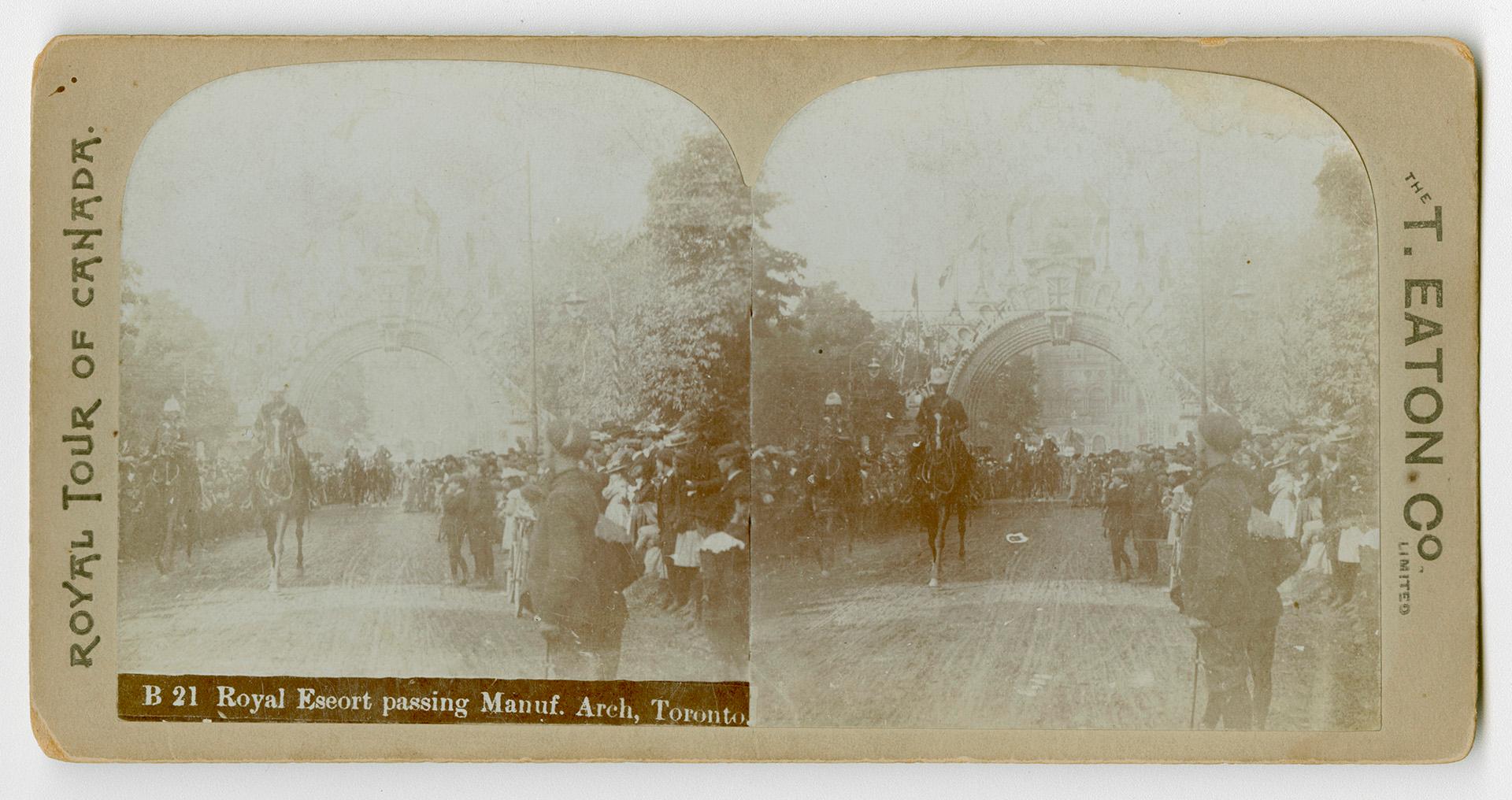 Pictures show crowds watching men on horses parading past them.