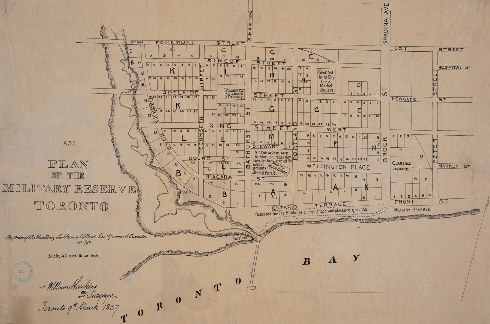 1837 Plan of the military reserve, Toronto showing some properties and names of some land owner…