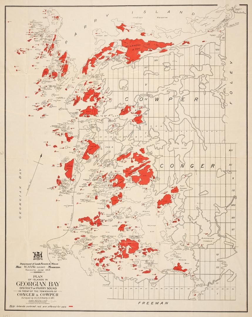 Plan of islands in Georgian Bay District of Parry Sound in front of the townships of Conger & Cowper