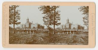 Pictures show boys in tea uniforms playing sports on a green in front of a very large collegiat ...