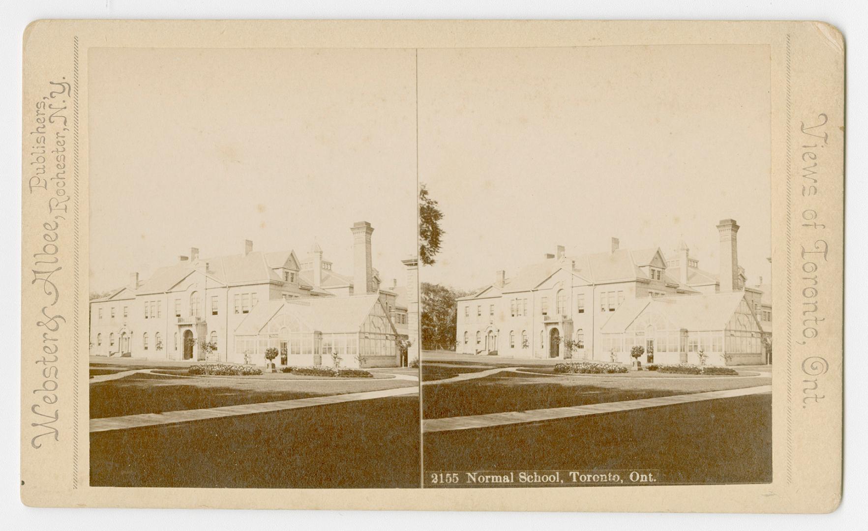 Pictures show a two story school building with a greenhouse to the right of it,