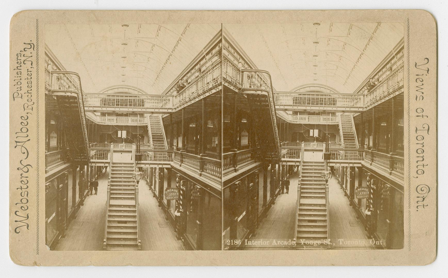 Pictures show the interior of a three story shopping complex with many staircases.