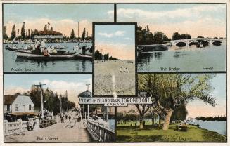 Five views of the island park including main street, boats at the yacht club, the bridge and pa…