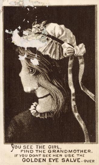 BlW trade card advertisement depicting the optical illusion known as "My wife and my mother-in-…