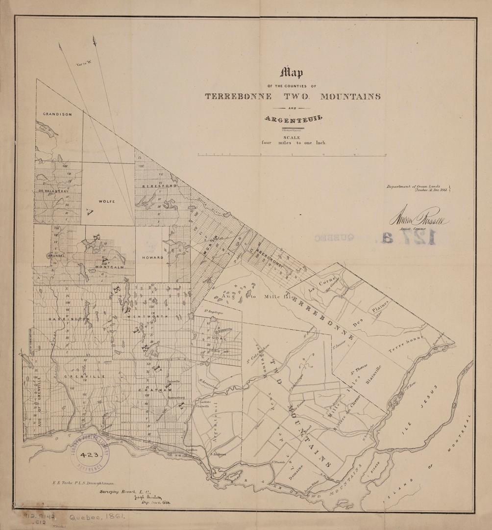 Map of the counties of Terrebonne Two Mountains and Argenteuil 