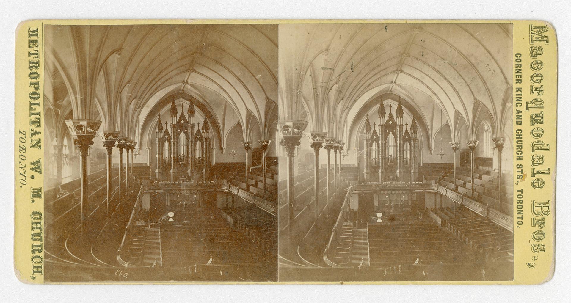 Pictures show the interior of a large church building.