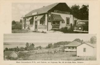 Two black and white photographs of a housekeeping cabin and a country store.