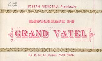 Trade card advertisement with caption stating, "Joseph Riendeau, Proprietaire // RESTAURANT DU …