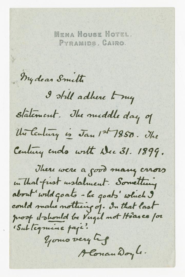 Manuscript letter in Arthur Conan Doyle's handwriting. 