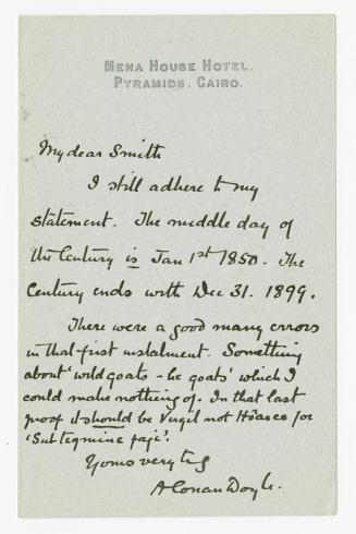 Manuscript letter in Arthur Conan Doyle's handwriting. 