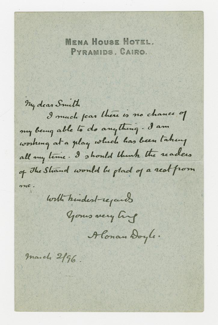 Manuscript letter in Arthur Conan Doyle's handwriting. 