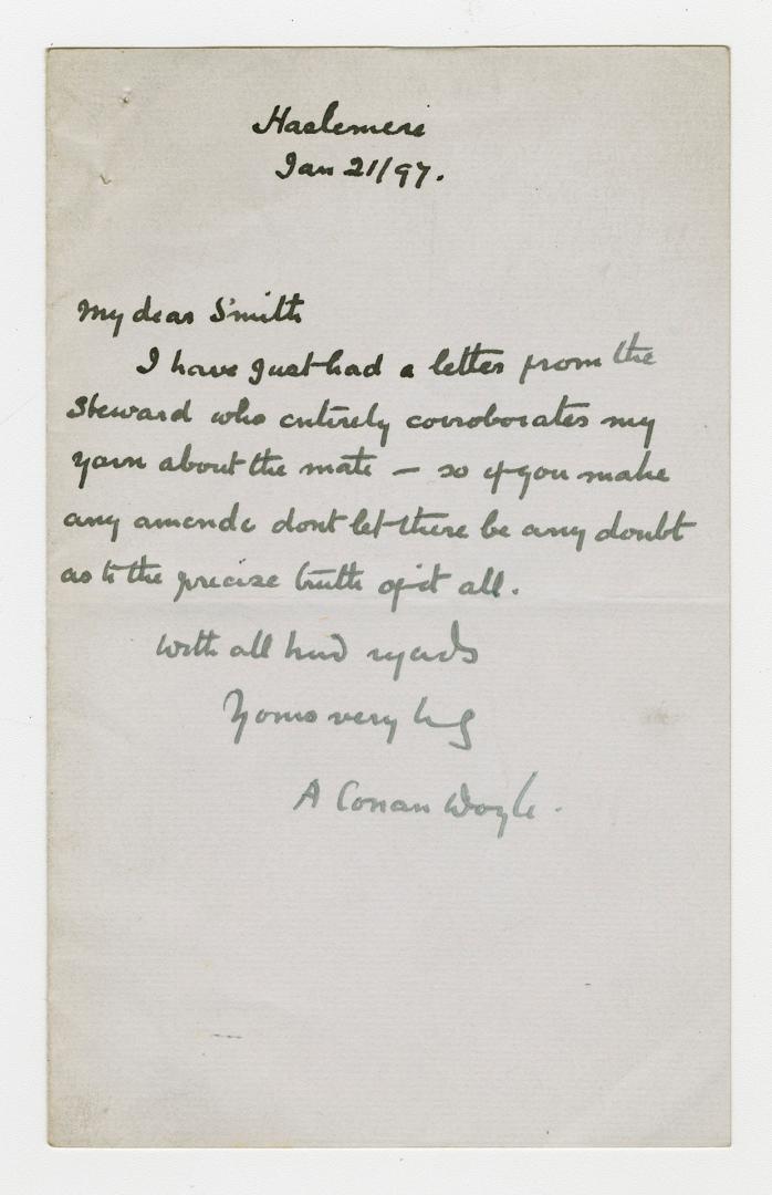 Manuscript letter in Arthur Conan Doyle's handwriting. 