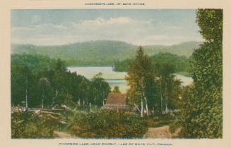 Picture of small building surrounded by trees facing a lake. 