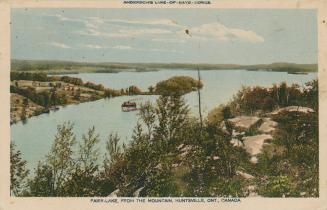 View from a height of a lake and steamship. 