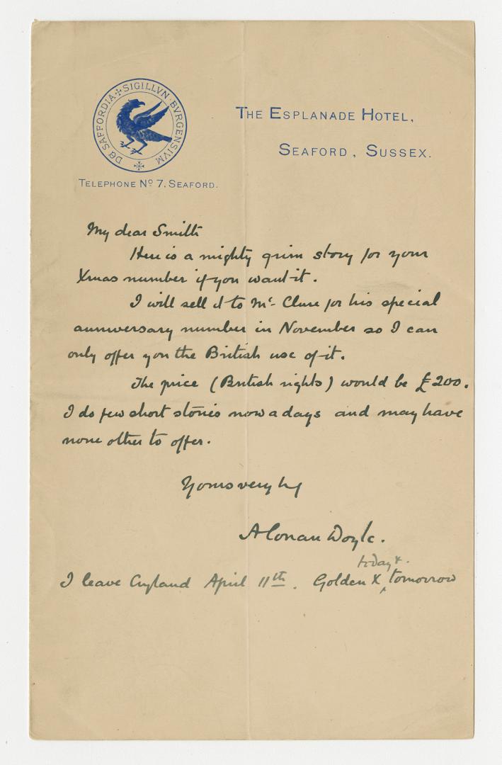 Letter written in Arthur Conan Doyle's handwriting. 