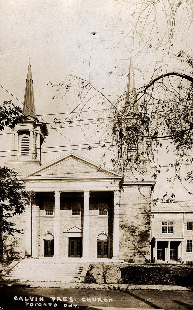 Picture of church with large tower. 