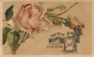 Colour trade card advertisement with caption, "The New WILLIAMS Stands at the Head" with an ill…