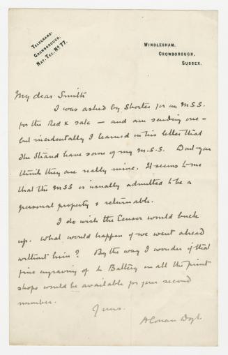 Manuscript letter in Arthur Conan Doyle's handwriting. 