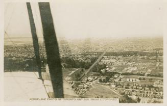 Aerial shot of a large city. Black and white.