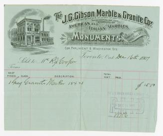 Illustration of the elegant looking exterior of the J.G. Gibson Marble & Granite Company Ltd. b…