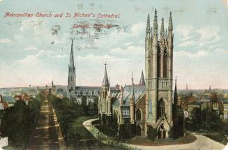 Picture of cathedral church with other cathedral church in background.