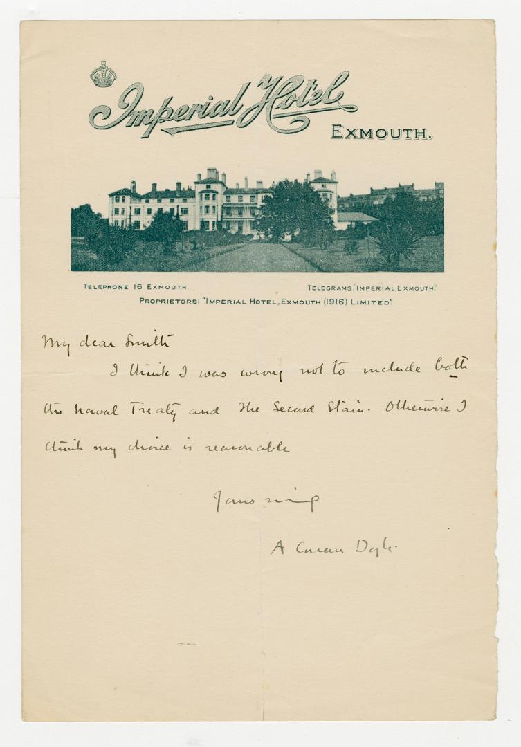 Manuscript letter in Arthur Conan Doyle's handwriting. 