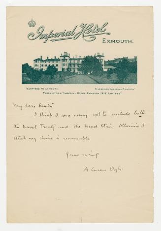 Manuscript letter in Arthur Conan Doyle's handwriting. 