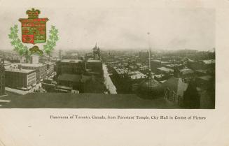 Black and white shot, taken high above a large city.