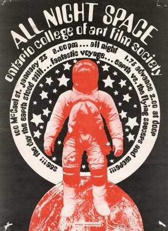 The poster includes a photo illustration of an astronaut in a full-body space suit standing on …