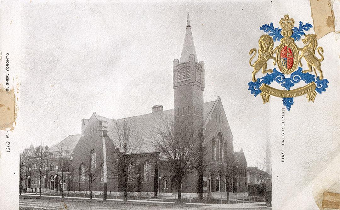 Picture of large church building with steeple. 