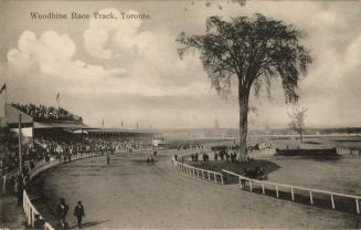 Picture of a racetrack and large grandstand. 