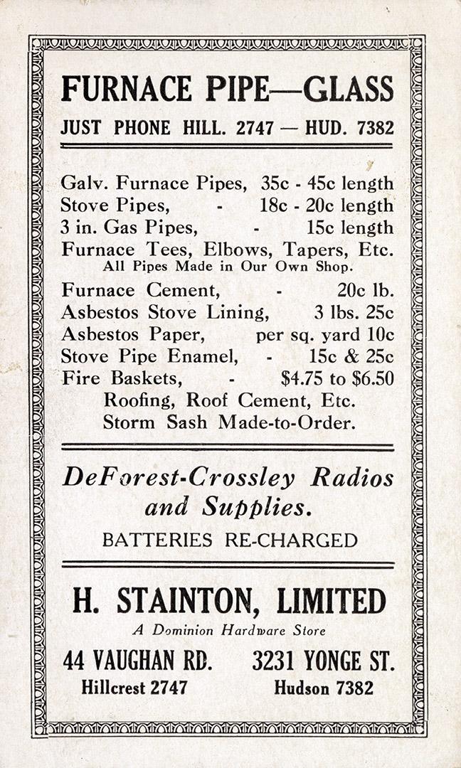 H. Stainton, Limited, a dominion hardware store