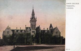 Colorized photograph of a gothic school building with a central tower.