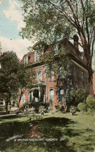 Colour postcard of a mansion called Altondell, with caption "2 Wilton Crescent, Toronto, Ont." …