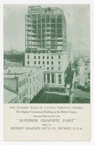 Colorized photographs of an two early skyscrapers and a steamship.