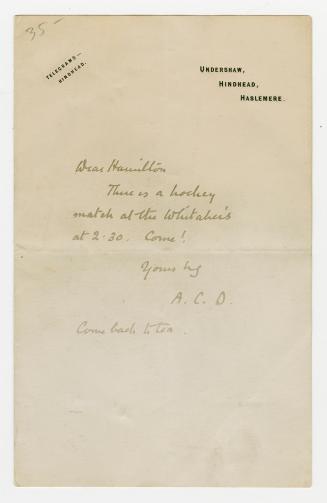 Manuscript letter in Arthur Conan Doyle's handwriting. 