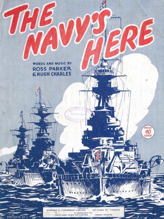 Cover features: title and composer information against a background drawing of naval ships unde…