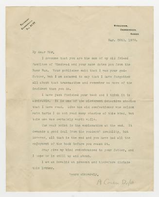 Typed letter, signed by Arthur Conan Doyle.