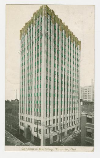 Black and white photograph of a 16 story skyscraper.